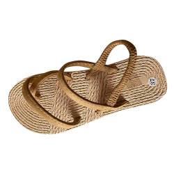 Celucke Sandalen Damen Espadrilles Hausschuhe Sommer Große Bogen Mode Strand Sandalen Strandschuhe Flache Schuhe Stroh Dickbesohlte Sandal Stoffschuhe Sandaletten Sommerschuhe von Celucke Sandalette