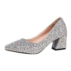 Celucke Sandalette Pumps Brautschuhe Damen mit Absatz Geschlossen Damenschuhe Sommerschuhe Freizeitschuhe High Heels Schuhe, B Silber, 39 EU von Celucke Sandalette