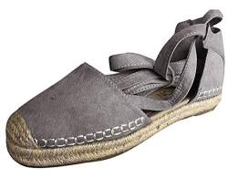 Damen Espadrilles mit Bändern zum Schnüren, Klassische Flache Sandalen Sommer Strand Elegante Sandaletten Schöne Sommerschuhe Celucke (Gelb, EU43) von Celucke Sandalette