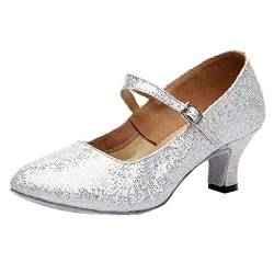 Damen Pumps Standard Latein Tanzschuhe Brautschuhe Elegante Schuhe Basic Absatzschuhe Frühling Mittelhohe Weicher Boden Atmungsaktiv Schlüpfen 3 Farben (Weiß, EU41) von Celucke Sandalette