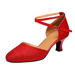 Damen Standard Latein Funkeln Tanzschuhe Frauen Ballsaal Salsa Tango Tanzen Schuhe Knöchelriemen Hochzeit Abendschuhe, Celucke Klassische Pumps Frühling Elegante Brautschuhe (Rot, EU41) von Celucke Sandalette