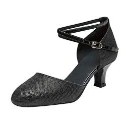 Damen Standard Latein Funkeln Tanzschuhe Frauen Ballsaal Salsa Tango Tanzen Schuhe Knöchelriemen Hochzeit Abendschuhe, Celucke Klassische Pumps Frühling Elegante Brautschuhe (Schwarz, EU35) von Celucke Sandalette