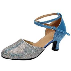 Damen Standard Latein Tanzschuhe Glitzer Tango Salsa Schuhe Knöchelriemen Mittelhohe Weicher Boden für Party Hochzeit, Klassische Pumps Elegante Brautschuhe Celucke (Blau, EU40) von Celucke Sandalette