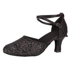 Damen Standard Latein Tanzschuhe Mode Elegant Ballsaal Tango Salsa Schuhe Party Hochzeit Pailletten Glitzer Weicher Boden Geschlossen Knöchelriemen Celucke (Schwarz, EU38) von Celucke Sandalette