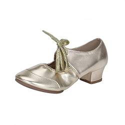 Damen Tanzschuhe Latein Tango Salsa Schuhe Blockabsatz Elegante Pumps Brautschuhe mit Riemchen Geschlossen Celucke (Gold, EU39) von Celucke Sandalette