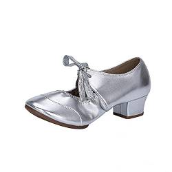 Damen Tanzschuhe Latein Tango Salsa Schuhe Blockabsatz Elegante Pumps Brautschuhe mit Riemchen Geschlossen Celucke (Silber, EU39) von Celucke Sandalette