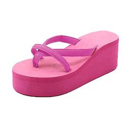 Damen Zehentrenner Sommer Zehenstegsandalen mit Keilabsatz Plateau, Frauen Flip Flops Bequeme Strandpantolette Einfarbig Sandalen für Urlaub Strand Celucke (Pink, EU39) von Celucke Sandalette