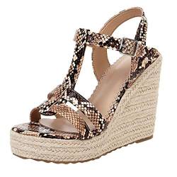 Espadrilles Damen Plateausandalen mit Keilabsatz und Schlangenmuster, Frauen Sandalen Offener Zeh Sandaletten Urlaub Strand Sommersandalen Bequeme Schöne Strandsandalen Celucke (Schwarz, Gr.39) von Celucke Sandalette