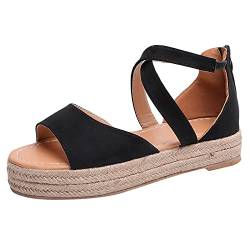 Sandalen Damen Sommer Espadrilles Plateausohle Keilabsatz Offener Zeh Strandsandalen Frauen Outdoor Strand Sandaletten Schöne Sommerschuhe Gr.35-43 Celucke (Schwarz, 37 EU) von Celucke Sandalette