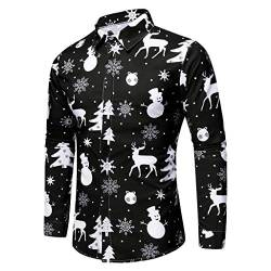 Celucke 3D Druck Weihnachtshemd Herren Freizeithemd Langärm Hemden Männer Weihnachten Sweatshirt Hemd Lustige Christmas Shirt Slim Fit mit Weihnachtsmotiv (Schwarz, XL) von Celucke