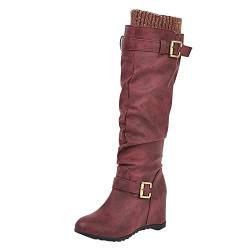 Celucke Ankle Boots Damen Keilabsatz Halbhoch Keilstiefel Trachtenschuhe Schuhe Trachten Schuhe Stiefel Halbstiefel Klassische Stiefel Boots Schnalle Winterschuhe Bequeme Westernstiefel von Celucke