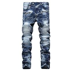 Celucke Enge Jeans Herren mit Abstraktes Muster und Flicken,Männer Jeanshosen Skinny Stretch Herbst Winter Hosen von Celucke
