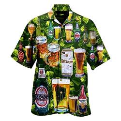 Celucke Hemd Hawaiian Herren Kurzarmhemd München Tshirt 3D Druck Bier Hemden Kurzarm Sommer Tee Shirt Button Down Funky Hawaiihemd Fronttasche Hawaii Print Strand Beach T-Shirt Top(Grün,M) von Celucke