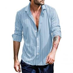 Celucke Herren Hemden Langarm Hemd Sommer Streifen Langarmhemd Freizeithemden Reverskragen Sommerhemd mit Tasten Casual Loose Shirt Strandhemden Strand von Celucke