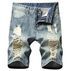 Celucke Herren Jeans Shorts Patches Kurze Hose Sommer Bermuda Denim im Used-Look, Männer Vintage Jeanshose Label Moderne Slim Fit Mix (Blau, W32) von Celucke
