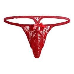 Celucke Herren Spitzen String Tanga Sissy Slips Höschen Mini Sexy G-String Dessous Unterwäsche Low Rise Erotik Reizwäsche Unterhose von Celucke