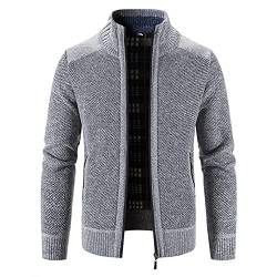 Celucke Herren Strickjacke Cardigan Feinstrick Übergangsjacke mit Stehkragen und Reißverschluss Winter Strickmantel Lang Ärmel Jacke Männer von Celucke