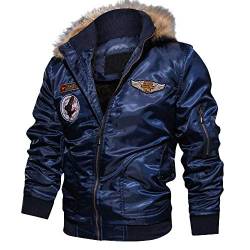 Celucke Herren Winterjacke Bomberjacke Cargojacke mit Reißverschluss, Logo, Kapuze und Kunstfell-Futter von Celucke