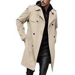 Celucke Herren Zweireiher Trenchcoat Lang Mantel mit Gürtel Mode Herbst Einfarbig Reverstasche Leichter Slim Fit Wintermantel Windbreaker Übergangsjacke Männer Herrenmantel von Celucke