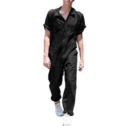 Celucke Jumpsuit Herren Overalls Sommer T-Shirt Sommerjumpsuit Männer Schlafanzug aus Baumwolle und Leinen Jogginganzug Trainingsanzug mit Mehreren Taschen Overall von Celucke