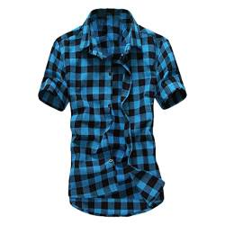 Celucke Kariertes Hemd Herren Shirt Hemd Freizeithemd Normale Passform Kurzarm Slim Fit Hemden Bügelfreies Kariert Hemd Trachtenhemd Karo Hemd(Blau,XL) von Celucke