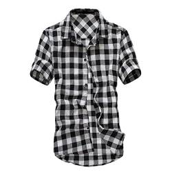 Celucke Kariertes Hemd Herren Shirt Hemd Freizeithemd Normale Passform Kurzarm Slim Fit Hemden Bügelfreies Kariert Hemd Trachtenhemd Karo Hemd(Schwarz,3XL) von Celucke