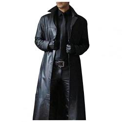 Celucke Lange Mantel Herren Ledermantel Kunstleder Lederjacke Gothic Mittelalter Halloween-Kostüm Vampirjäger Bikerjacke Winterjacke von Celucke