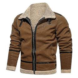 Celucke Lederjacke Herren Bikerjacke Kunstleder Bomberjacke mit Sweat-Kapuze, Männer Winterjacke Kapuzenjacke Vintage Übergangsjacke Steppjacke (Braun, L) von Celucke