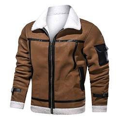 Celucke Lederjacke Herren Bikerjacke Kunstleder Bomberjacke mit Sweat-Kapuze, Männer Winterjacke Kapuzenjacke Vintage Übergangsjacke Steppjacke (Gelb, S) von Celucke