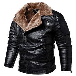 Celucke Lederjacke Herren Bikerjacke Kunstleder Bomberjacke mit Sweat-Kapuze, Männer Winterjacke Kapuzenjacke Vintage Übergangsjacke Steppjacke (Schwarz, L) von Celucke