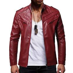 Celucke Lederjacke Herren Oversize Motorradjacke mit Protektoren Leder Jacke Vintage Fashion Männer Outdoor Bikerjacke Lässig Übergangsjacke von Celucke