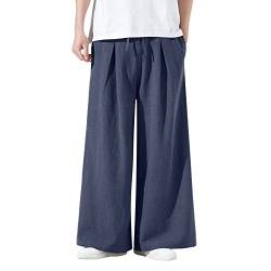 Celucke Leinenhose Herren aus Baumwollleinen mit Mittlerer Taille im Chinesischen Stil Meditationshose Casual Lose gerades Bein weites Bein Baggy Yogahose Bequem Stoffhose(Marine,3XL) von Celucke