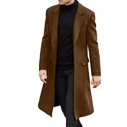 Celucke Mantel Herren Lange Jacke Overknee Tweedjacke Langarm Wintermantel Business Freizeit Wollmantel Revers Trenchcoat Jacken Übergangsjacke mit Knopfleiste Männermantel(Braun,XXL) von Celucke