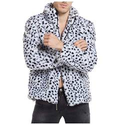 Celucke Mantel Herren Pelzmantel Mit Reißverschluss und Leopard Muster Design, Kunst Felljacke Männer Winterjacke Faux Pelz Fur Coat von Celucke