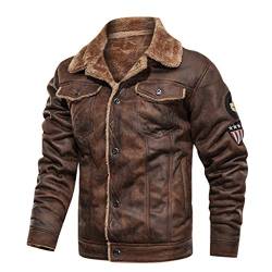 Celucke Pilotenjacke Herren Lederjacke gefütterter Winterjacke aus Kunstleder mit Kunstpelzfutter, Männer Winter Warme Jacke Vintage Bikerjacke (Braun, L) von Celucke