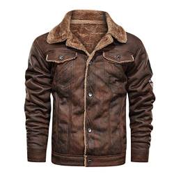 Celucke Pilotenjacke Herren Lederjacke gefütterter Winterjacke aus Kunstleder mit Kunstpelzfutter, Männer Winter Warme Jacke Vintage Bikerjacke (Braun, XL) von Celucke