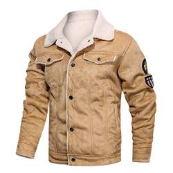 Celucke Pilotenjacke Herren Lederjacke gefütterter Winterjacke aus Kunstleder mit Kunstpelzfutter, Männer Winter Warme Jacke Vintage Bikerjacke (Gelb, XL) von Celucke