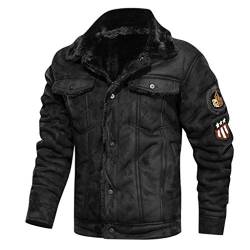 Celucke Pilotenjacke Herren Lederjacke gefütterter Winterjacke aus Kunstleder mit Kunstpelzfutter, Männer Winter Warme Jacke Vintage Bikerjacke von Celucke