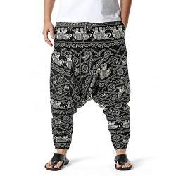 Celucke Pluderhose Herren Haremshose Baggy Pumphose Leinenhose Loose Freizeithose Drucken Aladinhose Yoga Hose Elfen Bohème Hosenträger Hosen von Celucke