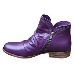 Celucke Stiefeletten Damen Ankle-Boots Flach Spitze Stiefel Kurzstiefel mit Reissverschluss, Frauen Wildleder Schuhe Bequem Damenschuhe Mode Elegant Halbstiefel (Violett, 41EU) von Celucke