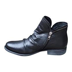 Celucke Stiefeletten Damen Blockabsatz Schlupfstiefel mit Reißverschluss Retro Kurze Ankle Boots Stiefelette Gemütlich Booties Herbst Winter Stiefel von Celucke