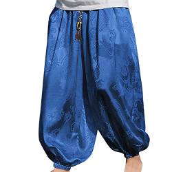 Celucke Strandhose Herren Retro Lose Rübenhose Männer Baggy Freizeithose Haremshose Männer Pumphose Aladinhose Pluderhose Yoga von Celucke