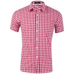 Celucke Trachtenhemd Herren Kurzarm-Hemden Oktoberfest Kariertes Flanellhemd holzfäller Hemd Freizeithemd Männer Checked Shirt Freizeit Business Party (Rot, L) von Celucke