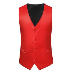 Celucke Trachtenweste Herren Weste Mittelalterliches Ärmelloses Jacke Kostüm Halloween Kostüm Trachten Anzugwesten Button-down Cowboy Stil Tank Top(Rot,XL) von Celucke