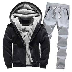 Celucke Trainingsanzug Herren Winter Warm Jogginganzug mit Fleece Gefütterte, Männer Sportanzug Casual Kapuzenjacke Jogginghose Kombiteil Sweatjacke Traininghose Set (Schwarz, XXL) von Celucke