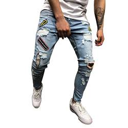 Celucke Vintage Destroyed Jeans Herren Skinny Stretch Jeanshosen mit Flicken, Männer Zerrissene Röhrenjeans Denim Hosen von Celucke