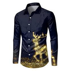 Celucke Weihnachten Hemd Herren Funky Christmas Print Ugly Christmas Sweater Weihnachtspullover Lustig mit Blumenmuster Langarm Ugly Shirt Freizeithemd X-Mas Hawaiihemd von Celucke