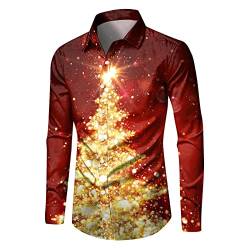 Celucke Weihnachten Hemd Herren Hawaii Hemd 3D Druck Slim Fit Hemden Weihnachtspullover Lustig mit Blumenmuster Langarm Ugly Shirt Freizeithemd X-Mas Hawaiihemd von Celucke