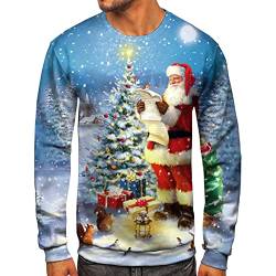 Celucke Weihnachten Hemd Herren Hawaii Hemd 3D Druck Slim Fit Hemden Weihnachtspullover Lustig mit Blumenmuster Langarm Ugly Shirt Freizeithemd X-Mas Hawaiihemd von Celucke