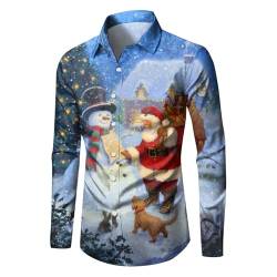 Celucke Weihnachten Hemd Herren Hawaii Hemd 3D Druck Slim Fit Hemden Weihnachtspullover Lustig mit Blumenmuster Langarm Ugly Shirt Freizeithemd X-Mas Hawaiihemd von Celucke